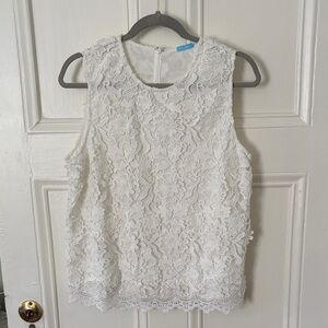 J. McLaughlin White Floral Lace Blouse